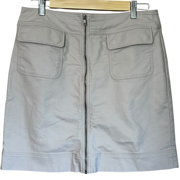 Ann Taylor Zip Front Khaki Mini Skirt Front Pockets Cotton Blend Sz 8 - Picture 1 of 6